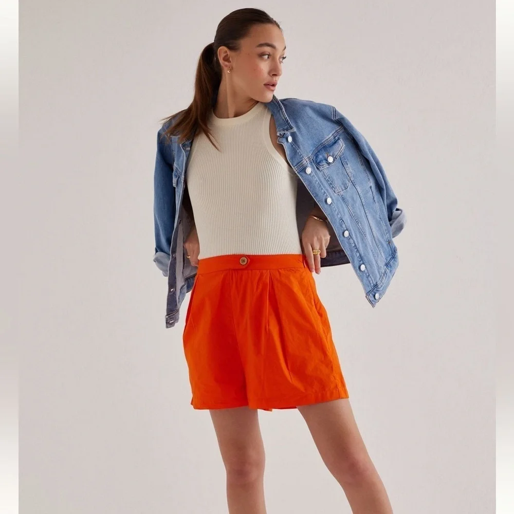 Maeve - Anthropologie - Orange Pleated Poplin Shorts 100% Cotton - US 4 - Picture 2 of 10
